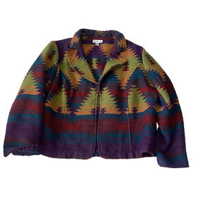 Coldwater Creek Women Jacket Southwest Aztec Petite Large Western Boho Open